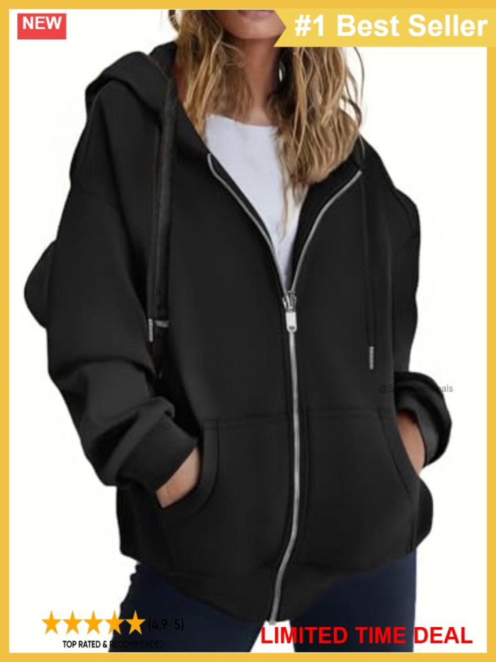 Zip Up Hoodie Oversized Fleece Sweatshirt Kangaroo Pocket Relaxed Fit